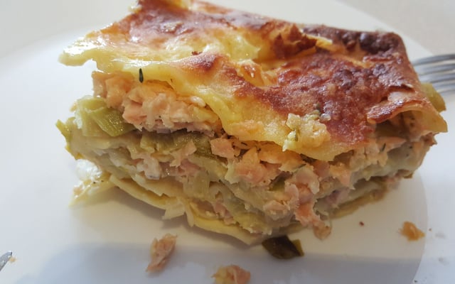 Lasagnes de saumon aux poireaux, sauce au mascarpone