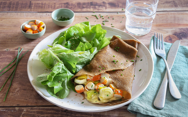 Galette à la fondue de poireaux et au surimi