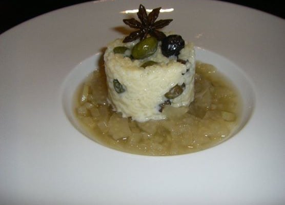 Risotto sucré aux olives confites et compotée de fenouil