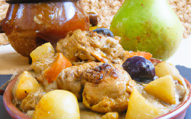 Tajine de poulet pommes de terre aux pruneaux et poires