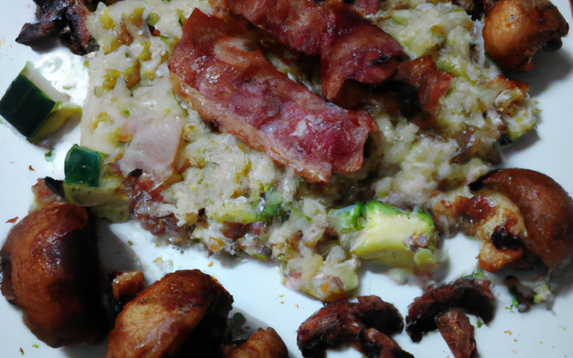 Risotto aux champignons, courgettes, bacon et à la cancoillotte