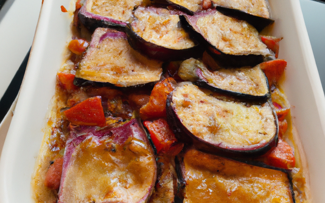 Gratin aubergine, tomates et petits lardons aux épices