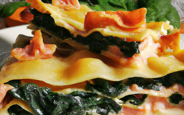 Lasagnes au saumon, pancetta et épinards