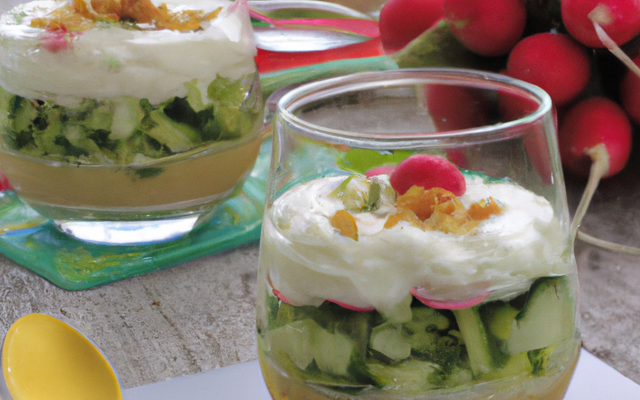 Verrines de crème de courgettes et radis croquants