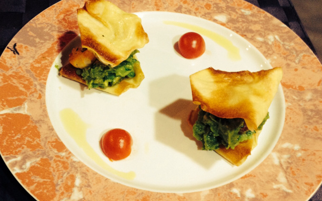Mille feuille d'avocats aux Gambas