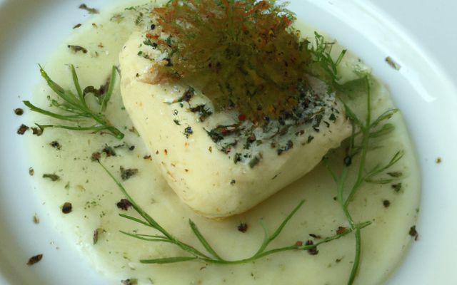 Pavé de lieu, brandade de céleri et fenouil, jus anisé