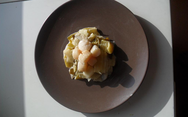 Fondue de poireaux et pétoncles