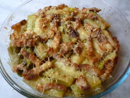 Poireaux et lard gratinés