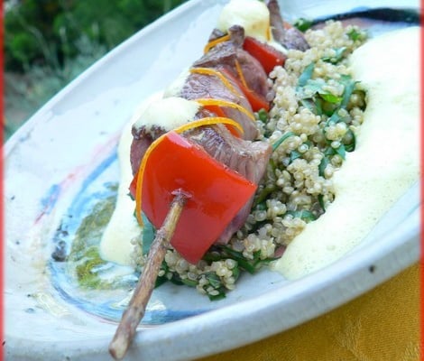 Brochette d'agneau, sauce Philadelphia Dolce Forte