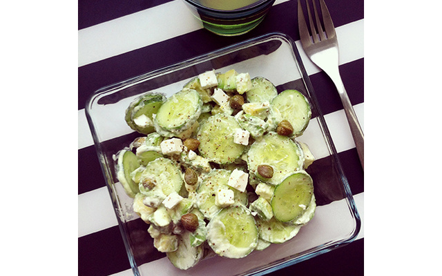 Salade concombre, avocat, feta sauce philadelphia