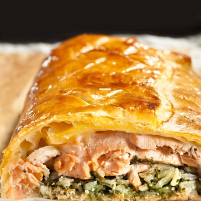 Koulibiac de saumon et épinards au Comté