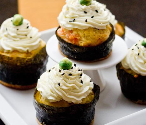 Cupcakes japonisants au saumon, wasabi et fromage à la crème Elle & Vire