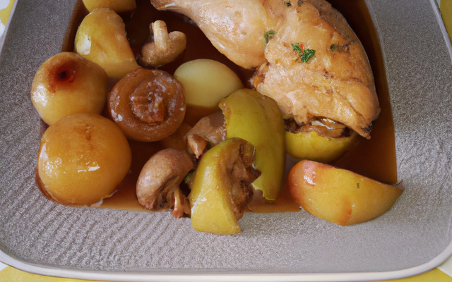 Chapon aux pommes aux châtaignes et au pommeau