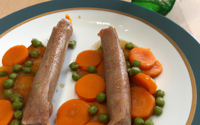 Saucisses de veau, pois et carottes