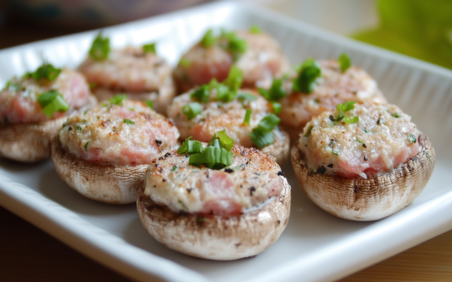Champignons de Paris farcis au fromage blanc et au jambon