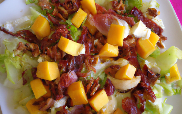 Salade lardons, noix, mangue fraîche