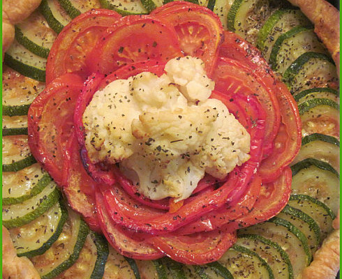 Tarte légère aux courgettes, tomates, poivron et choux fleur