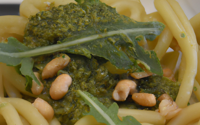 Pâtes au pesto de pistaches, roquette & poutargue