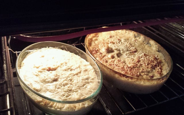 Christophine gratinée à la béchamel aux lardons et oignons