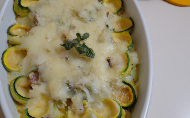 Gratin de courgettes classique servi avec du riz
