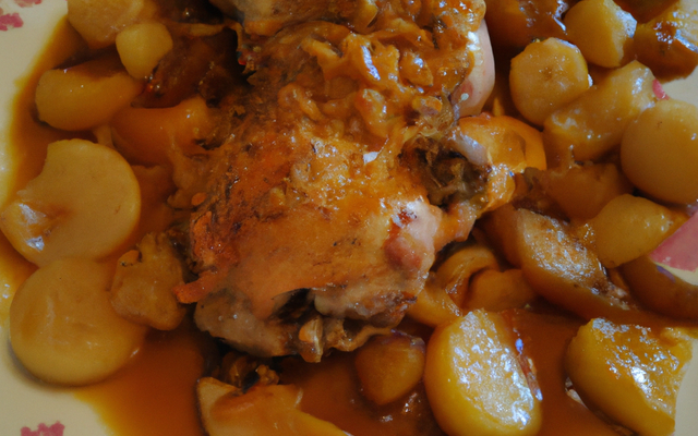 Chapon aux pommes, marrons et champagne