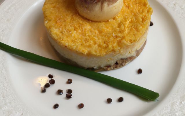 Tartare de Noix de Saint-Jacques comme une cheesecake au cheddar et haddock