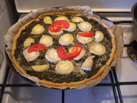 Tarte aux épinards, chèvre et lardons