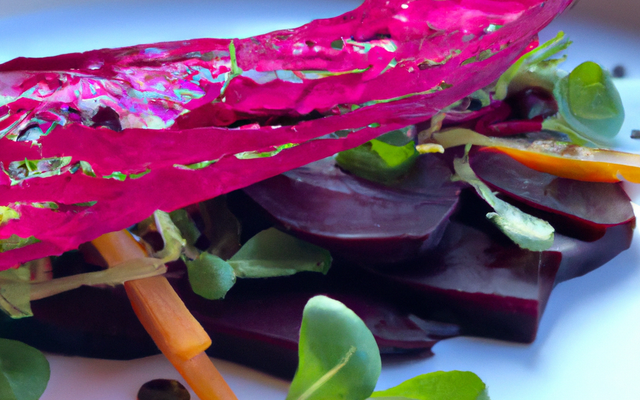 Feuilleté de légumes bio, salade à la vinaigrette de betterave