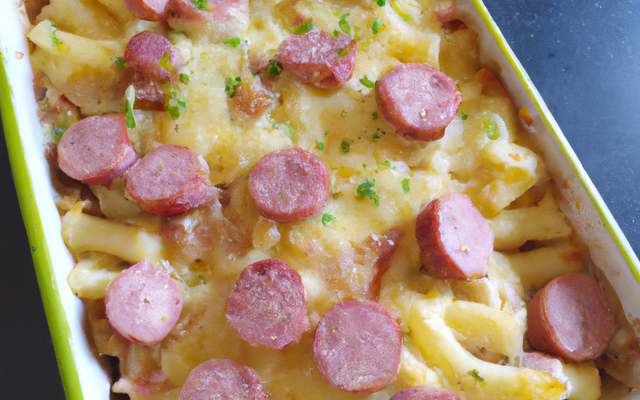 Gratin de pâtes aux saucisses de Strasbourg