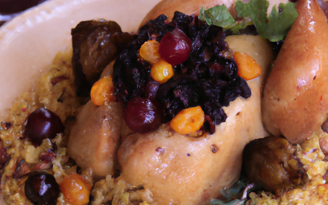 Poule faisane farcie au blé et fruits secs