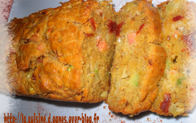 Cake au saumon, courgette au pesto
