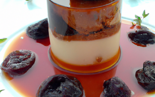 Bavarois Armagnac, pruneaux et son coulis de pruneaux