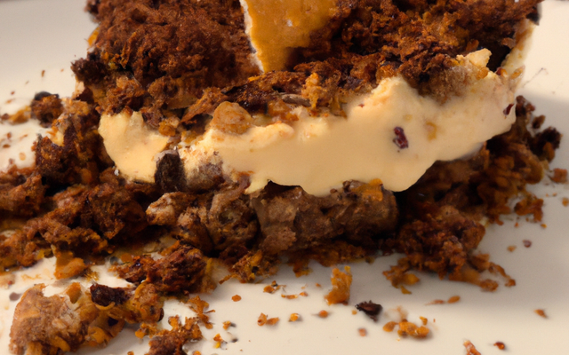 Crumble renversé et sa mousse au chocolat blanc et à la chicorée