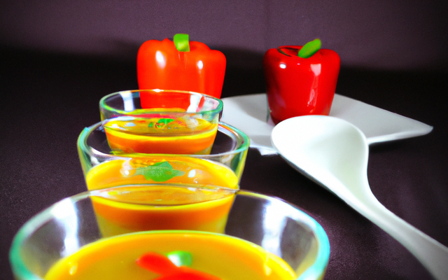 Petites soupes glacées aux dés de poivrons
