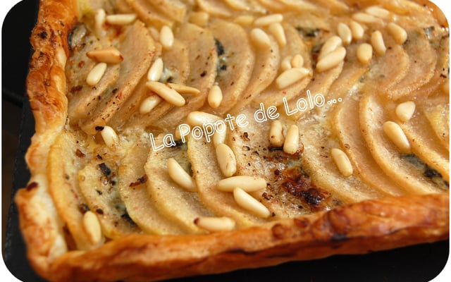Tarte roquefort, poires, miel
