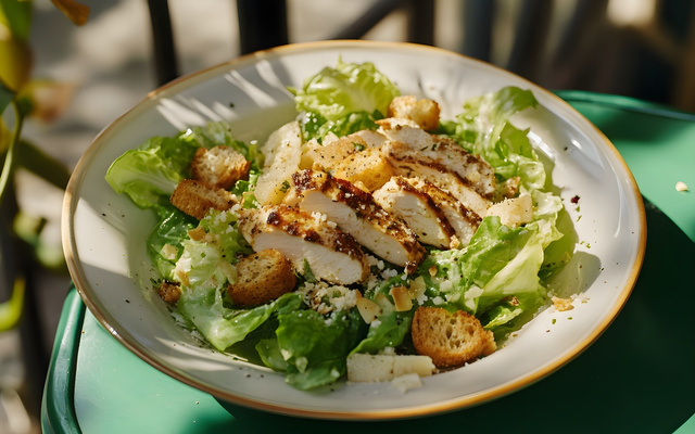 Salade César aux aiguillettes de poulet grillé