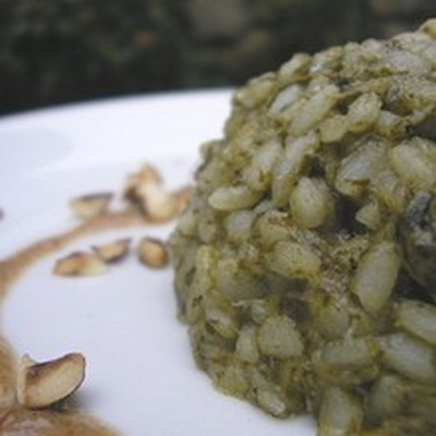 Risotto à l'oseille et au chèvre, émulsion noisette