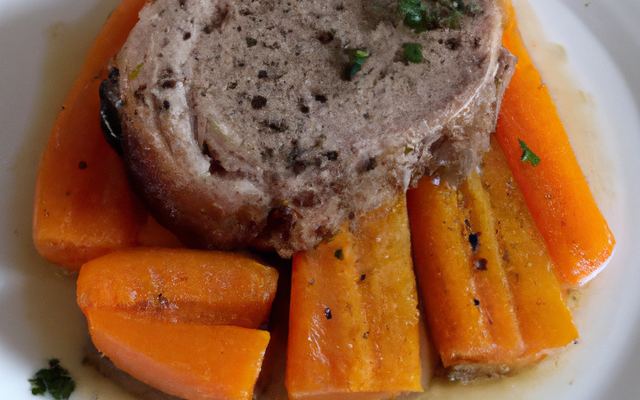 Mignon de porc normand aux poires, flan de carottes