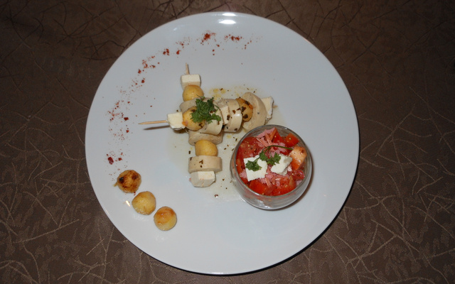 Brochette de boudin blanc et pommes caramélisées