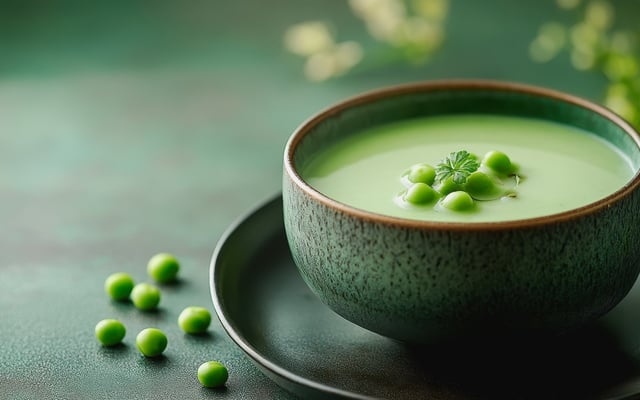Velouté de petits pois et tomates séchées
