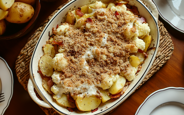 Crumble de chou-fleur au chèvre et bacon