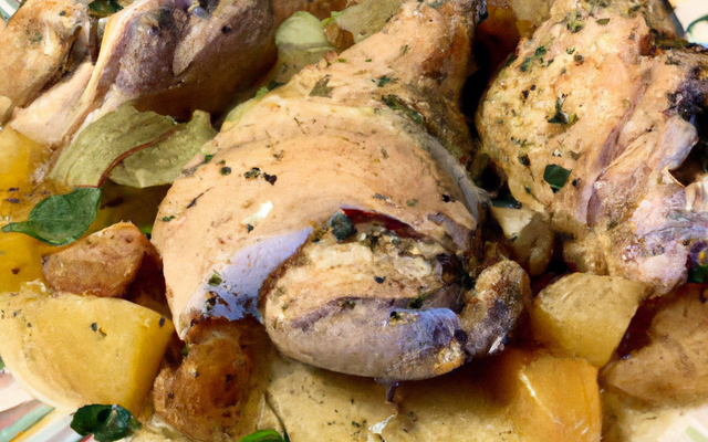 Cuisse de poulet comme une poire, cœur surprise foies de volaille et poire.
