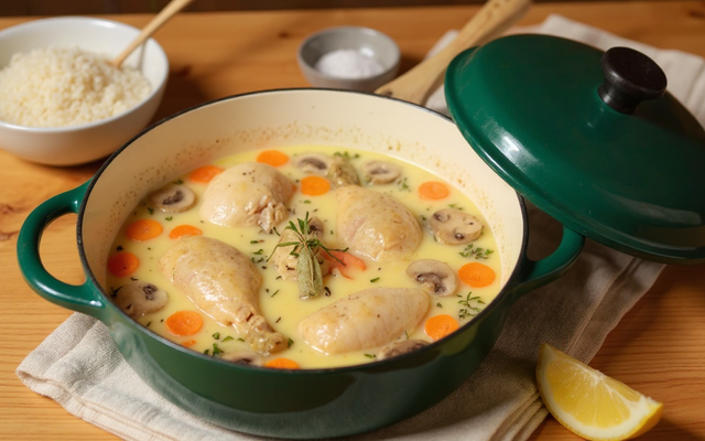 Blanquette de poule et riz