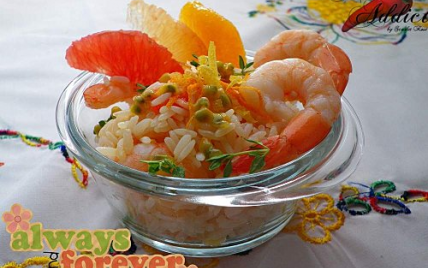 Salade fraîche aux 3 agrumes et crevettes