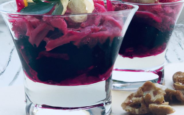 Verrines de betteraves, noix et crevettes