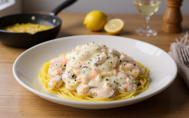 Spaghettis aux fruits de mer à la crème
