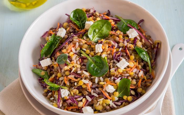 Salade fraicheur de lentilles jaunes, blondes et riz