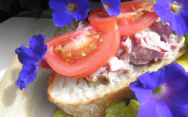 Tartine de thon et tomates et fleurs du jardin