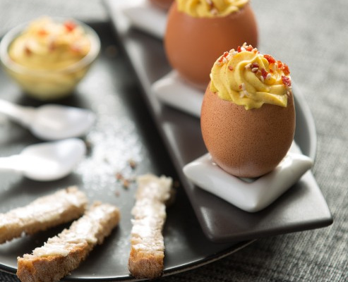 Œuf cocotte au jambon ibérique et sésame, Savora en émulsion