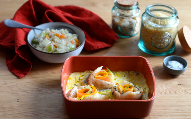 Roulé de merlan aux légumes